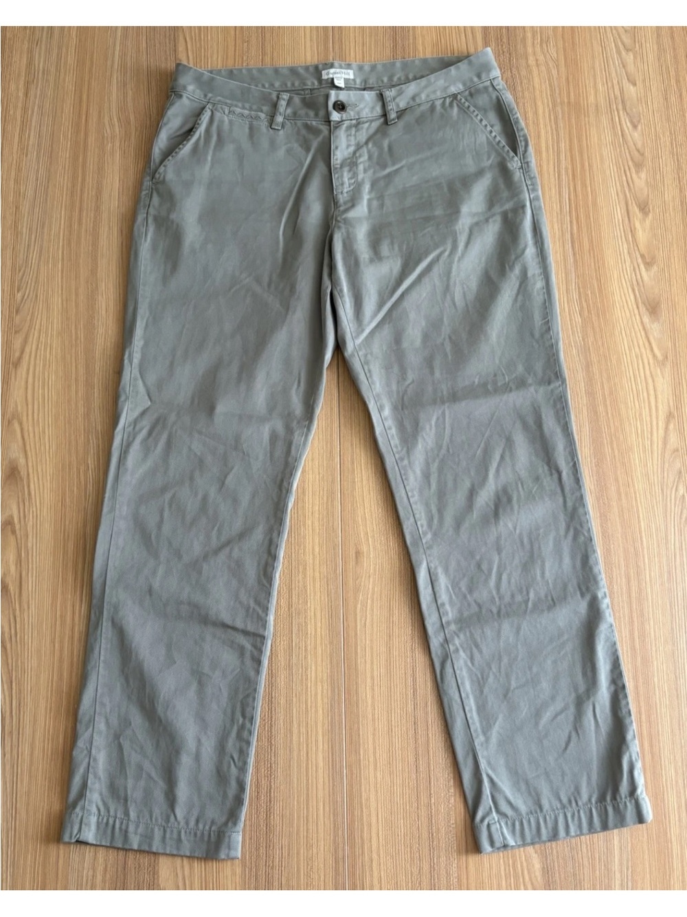 Garnet Hill Organic Pima Chino Pants Womens 8P Gray Green Neutral Casual Coastal